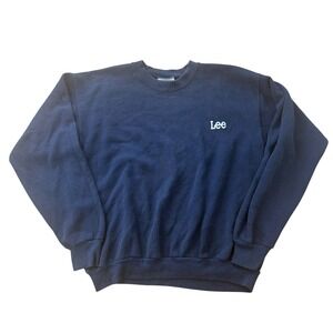 Lee Heavyweight Crewneck Sweatshirt Vintage 90s Made in USA Medium Navy Blue